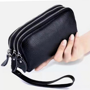 The Holly Triple Zip Leather Clutch Bag | Black